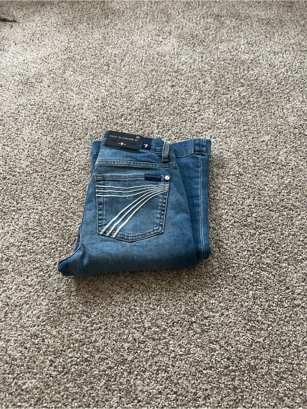 7 For All Mankind Women's Blue Boot Cut Jeans with White Pocket Stitching